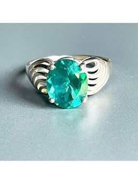 14k White Gold Genuine Green Topaz Swirl Vintage Ring Size 9.25